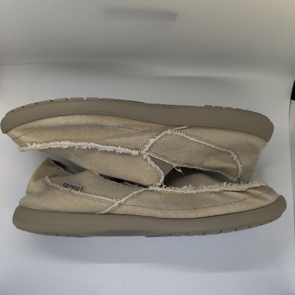Crocs Santa Cruz Men's Size 12 Khaki Beige Canvas Slip On Casual Loafers - Picture 5 of 8